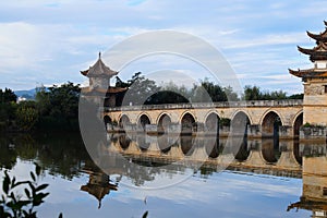 Old chinese bridge. The ancient Shuanglong Bridge Seventeen Span Bridge near Jianshui, Yunnan, China