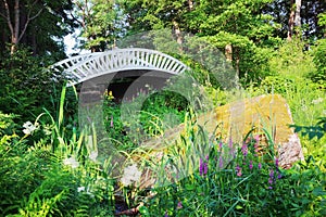 Old Chinese bridge in the park of Mon Repos, Vyborg, Russia.