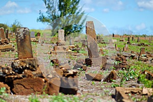 Old chinese grave headstones abandoned on Kauai