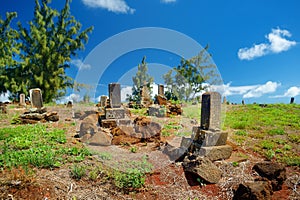 Old chinese grave headstones abandoned on Kauai