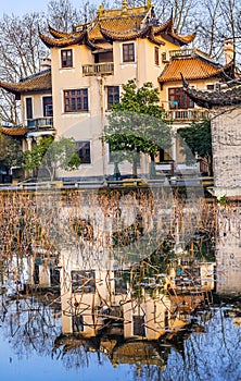 Old Chinese House West Lake Reflection Hangzhou Zhejiang China photo