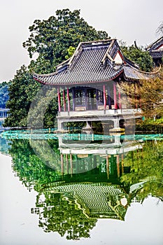 Old Chinese Pavilion West Lake Reflection Hangzhou Zhejiang China