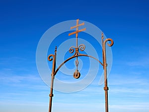 Old Christian cross over Santa Barbara Castle Castell Alicante C