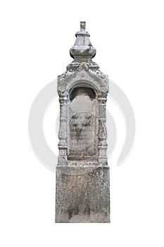 Old christian gravestone isolated on white background
