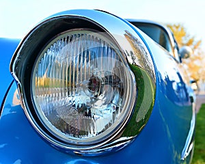Old chromium-plated headlight photo