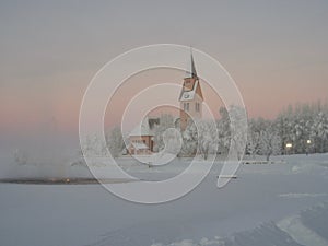 Old church in Arjeplog in a Christmas time