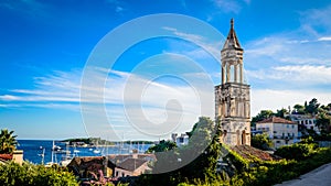 Old church bell tower on the island of Hvar in Dalmatia