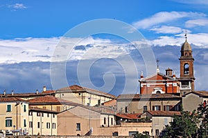 Old church and buildings cityscape in Rimini