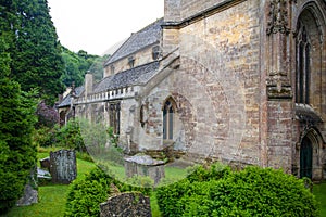 Old church in Castle Combe, unique old English village.