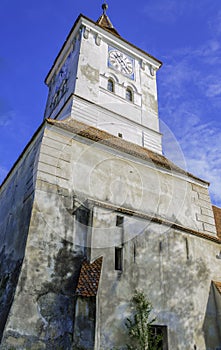 Old church with clock tower, transylvania architecture