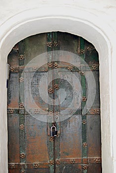 Old church door in Moscow Kremlin. UNESCO World Heritage Site.