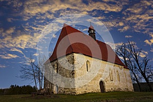 Old church in the field. Dobronice u Bechyne, Czech republic