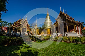 Old Church and golden pagoda at phra singh temple