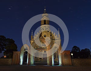 Old church in the Gothic style at night, Lithuania