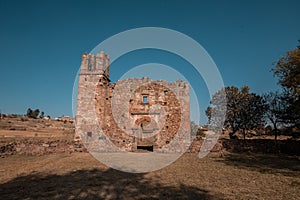 Old church in the helmet of a farm in Amealco, Queretaro, Mexico already in ruins and with the evening light.