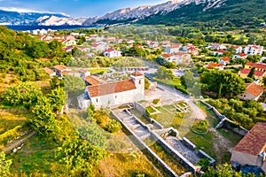 Old church historic site in Jurndvor near Baska aerial view