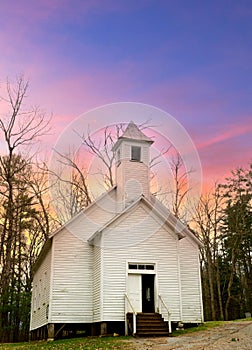 Old church in Kentucky with dramatic sky