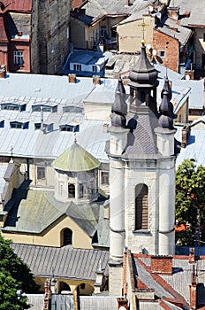 Old Church in Lvov,Ukraine.View from city hall