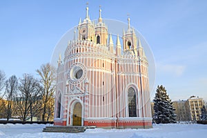 Old Church of the Nativity of St. John the Baptist Chesme Church. Saint-Petersburg