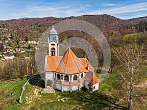 Old church Our Lady U Obrazku in Liberec city in spring day