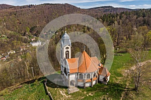 Old church Our Lady U Obrazku in Liberec city in spring day