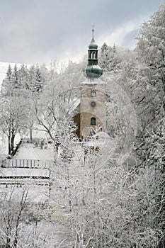 Old church in Pasterka by winter.