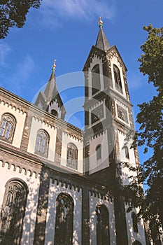 Old church is in Prague. European old stone church