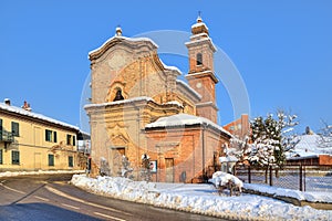 Old church on the road. Piedmont, Italy.