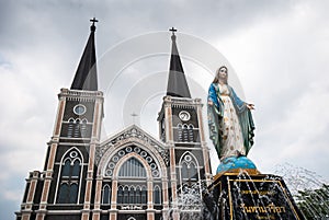 Old church of Roman Catholic Christianity and Virgin mary statue