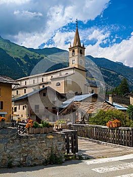 Old church in small alpine town of Val-Cenis, France