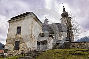 Old church of St. John the Baptist outside. Liptovsky Jan village. SLovakia