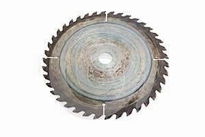 Old circular saw blade isolated on white