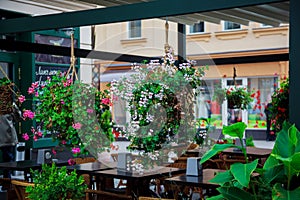 old city cafe terrace tables in uzhhorod