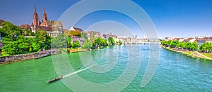 Old city center of Basel with Munster cathedral and the Rhine river, Switzerland