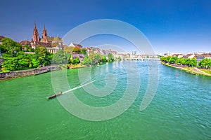 Old city center of Basel with Munster cathedral and the Rhine river, Switzerland