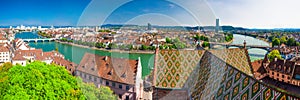 Old city center of Basel with Munster cathedral and the Rhine river, Switzerland, Europe.