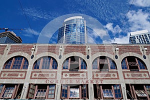 Old city center buildings and newly built buildings. Seattle. Washington state