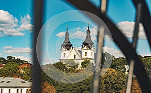 Old city church religion building Eastern European architecture landmark urban scenic view spring time clear weather day with