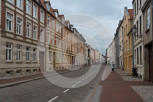 Old city and cobblestone street in Wismar, Germany