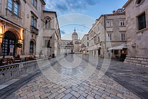 Old City of Dubrovnik, amazing view of medieval architecture along the stone street, tourist route in historic center, Croatia