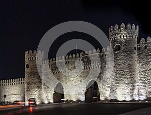 Old city fortress gates landmark in downtown baku azerbaijan