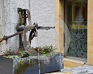 Old city fountain in Neuchatel Switzerland