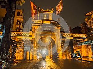 The Old city gate at night, Old Quarter in Hanoi, Vietnam