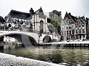 The old city of Gent in Belgium at summer time