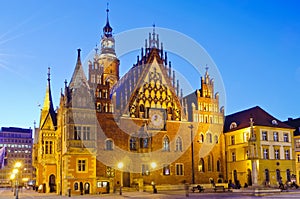 Old city hall in wroclaw at night photo