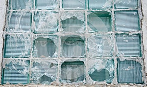 Old city house broken chip window glass vandalism