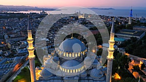 Old city of Istanbul over Suleymaniye Mosque in Ramadan. photo