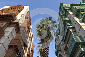 Old city in Jeddah, Saudi Arabia known as Historical Jeddah. Ancient building in UNESCO world heritage historical village Al Balad photo