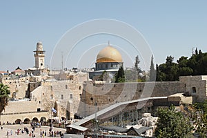 Dome of the Rock and The Western Wall, Jerusalem Landscape, Israel photo