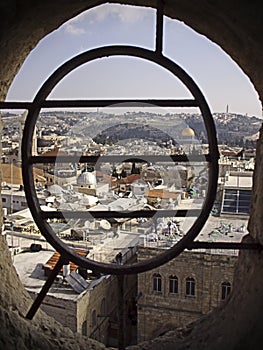Old city of Jerusalem with window bars